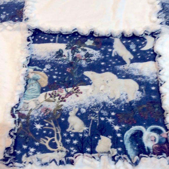 NWT RAG QUILT LARGE HANDMADE ANGELIC SOLSTICE With ANGELS  FRINGED Approx 70x70 - Picture 6 of 8